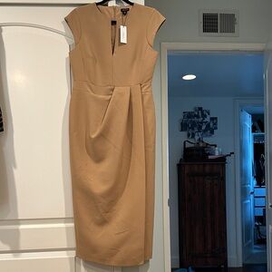 Elegant Karen Mullen Tan Cap Sleeve Dress